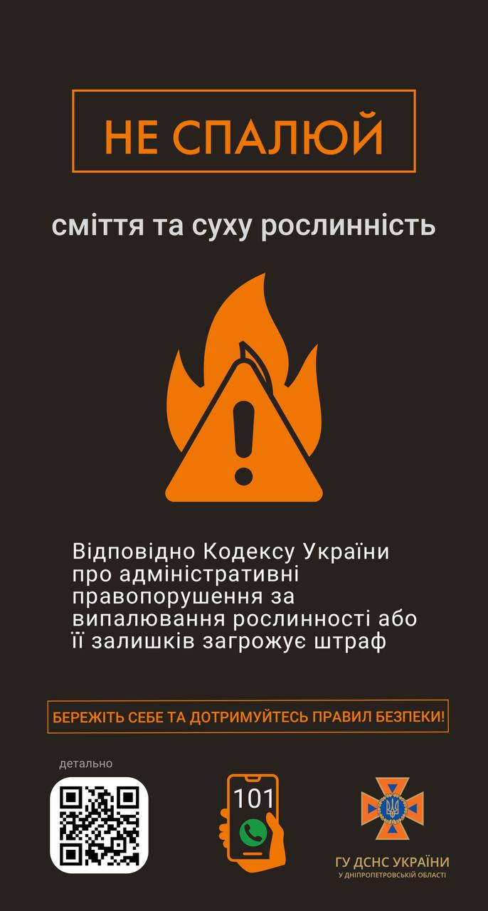 Не спалюй сміття та суху рослинність!